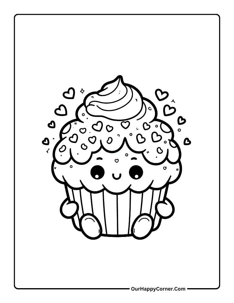 Kawaii Sweet Treats Coloring Page of Muffin