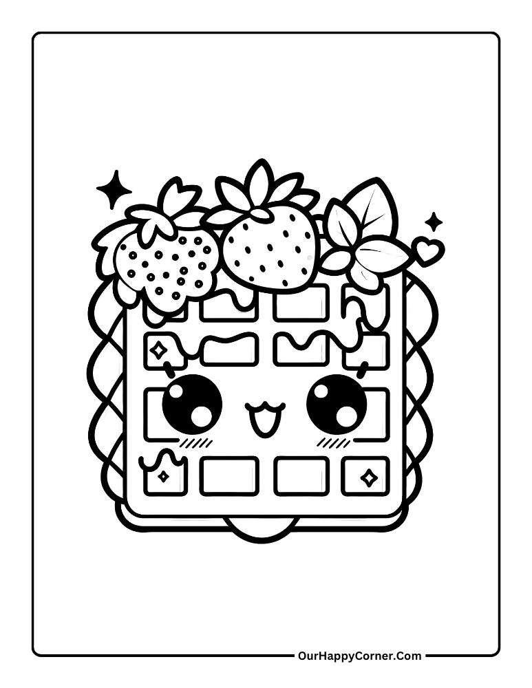 Kawaii Sweet Treats Coloring Page of Waffle