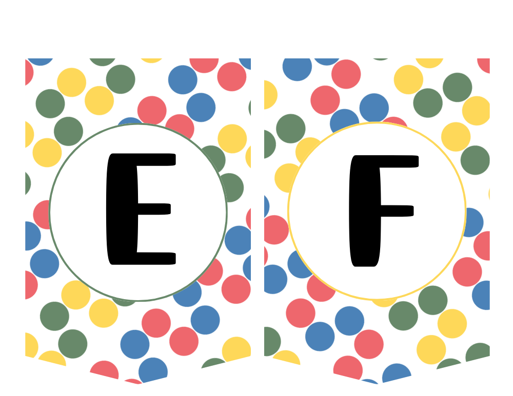 polka dot rainbow alphabet letter e and f