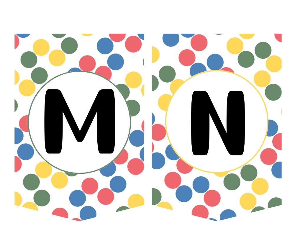 polka dot rainbow alphabet letter m and n