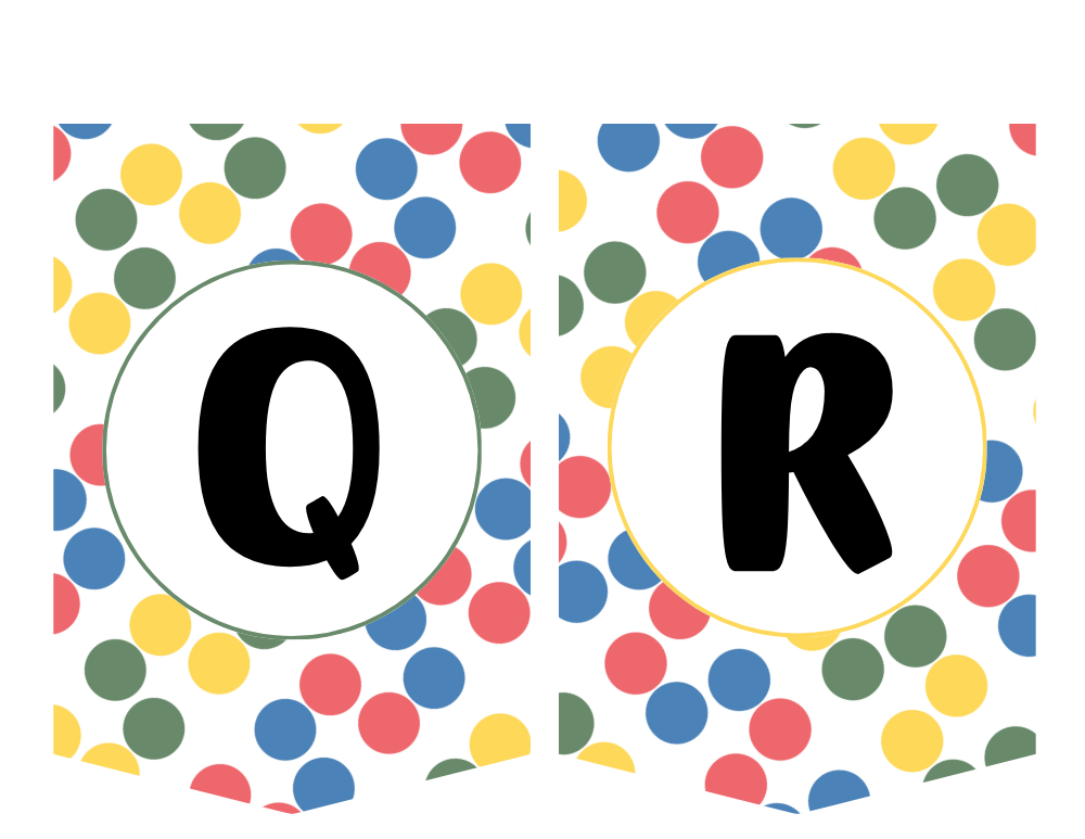 Rainbow Dots Alphabet Banner Letter Q R