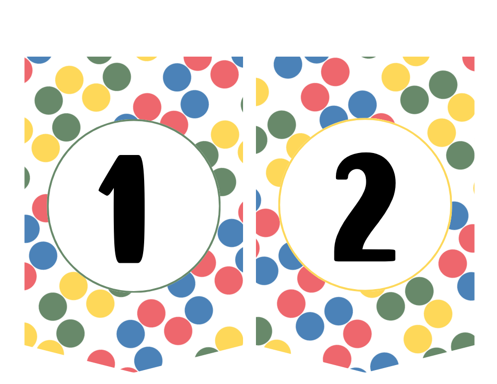 Rainbow Dots Alphabet Banner Number 1 and 2