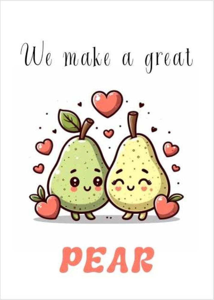 Two Pears Making a Pair Card with Hearts Floating