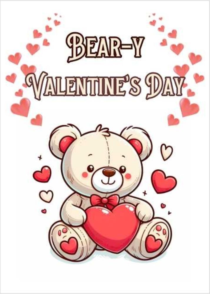 Free Printable Valentine's Day Card of Valentine Bear Holding a Heart