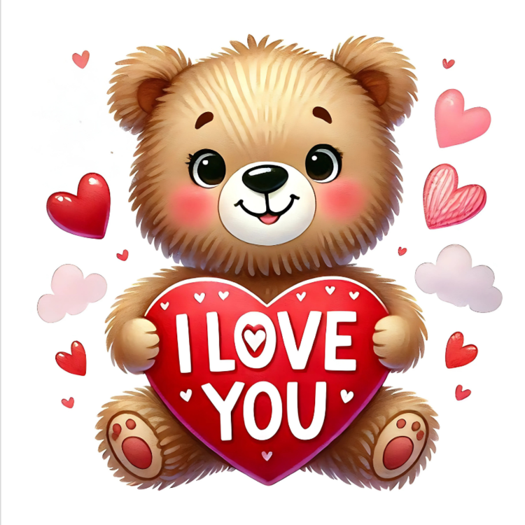 Valentines's Day card of teddy bear with an "I Love You" heart.

