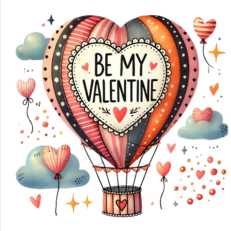 Heart-shaped hot air balloon Valentine card.

