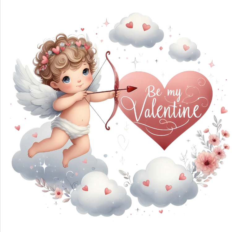 Cupid with a bow and heart Valentine card.

