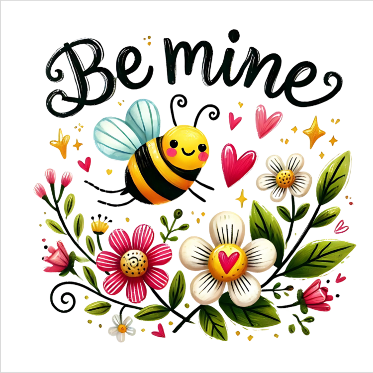 Bumblebee and flowers Valentine's day card

