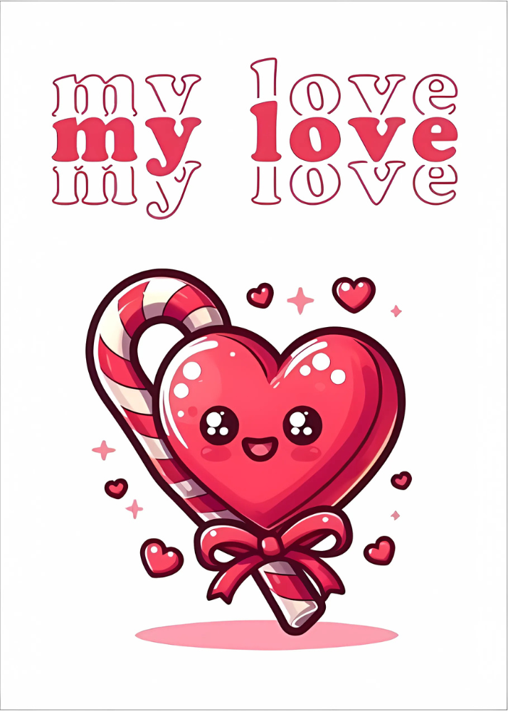 Heart-shaped lollipop Valentine card.

