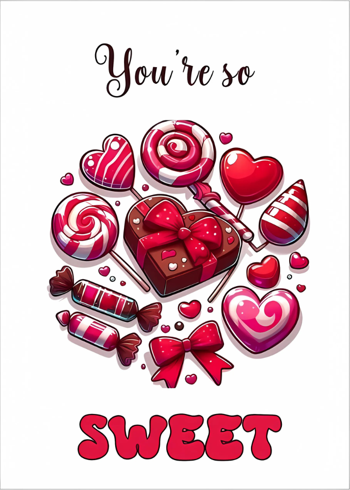 Valentine candies and chocolates card.

