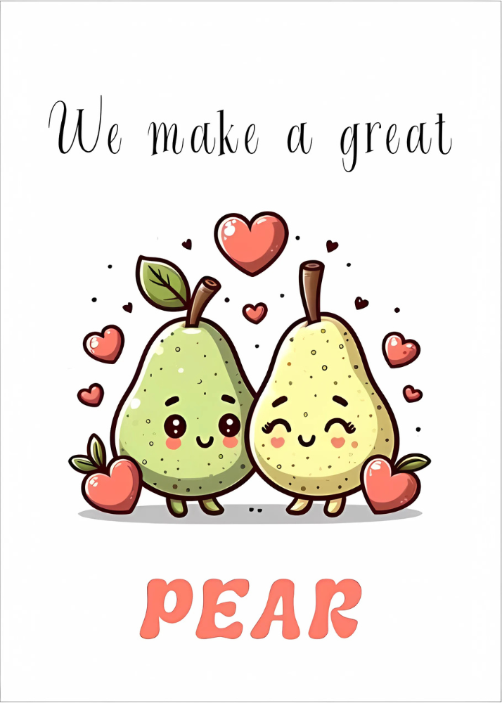 Two pears with hearts Valentine card.

