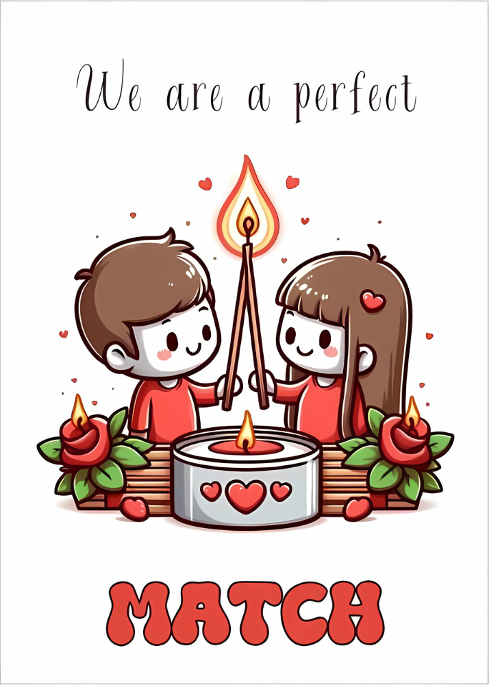 Couple lighting a heart candle Valentine's day card.

