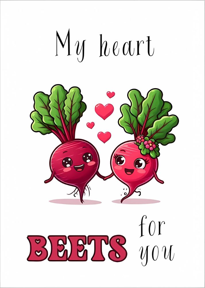 Two cute beets with hearts Valentine's day cards