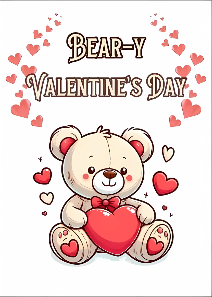 Teddy bear with hearts Valentine's day card.