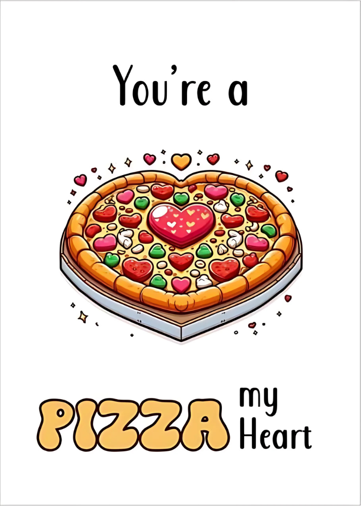 Heart-shaped pizza card.

