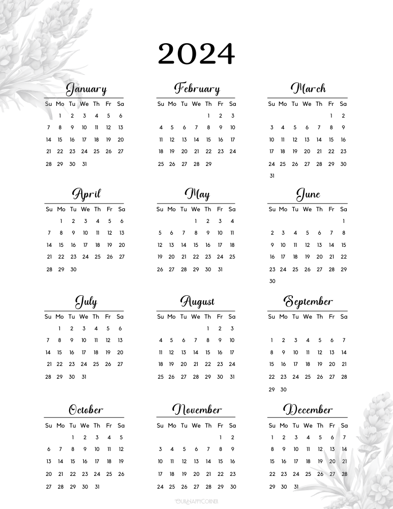 Calendar with grey and white lavender design Sunday start