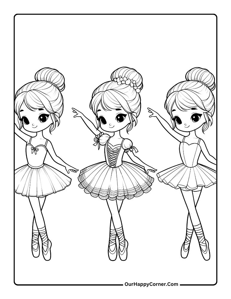 Three Ballerina Girls Pointing to the Same Direction