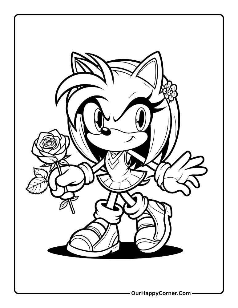 Amy Rose Holding a Rose Coloring Page