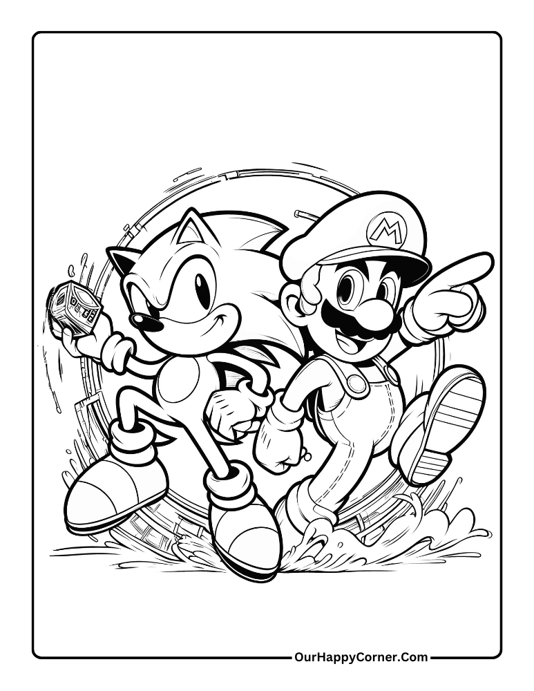 Sonic the Hedgehog and Mario Coloring Page