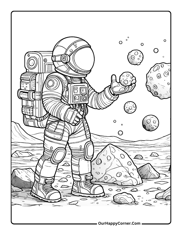 Astronaut holding a rock