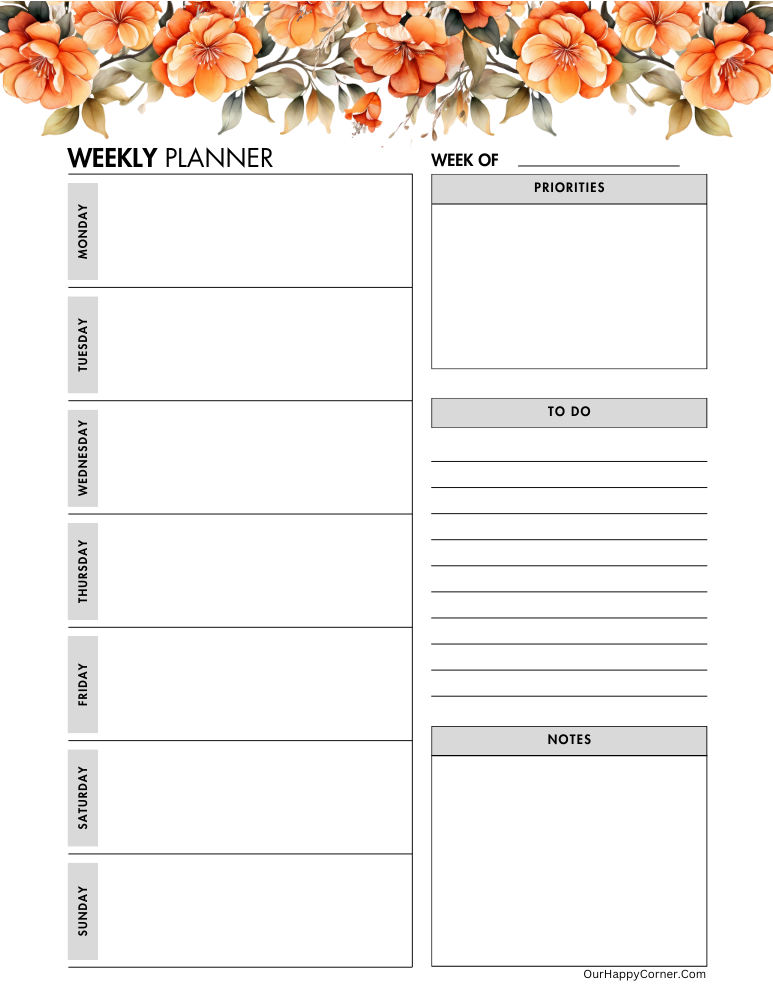 Orange flowers planner