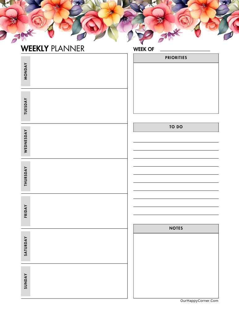 Floral weekly planner