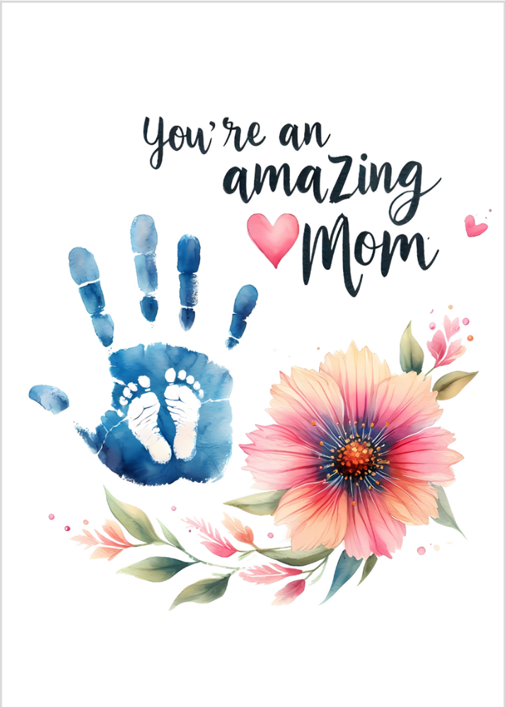 Mothers Hand Print and child's foot print Mother's Day Card