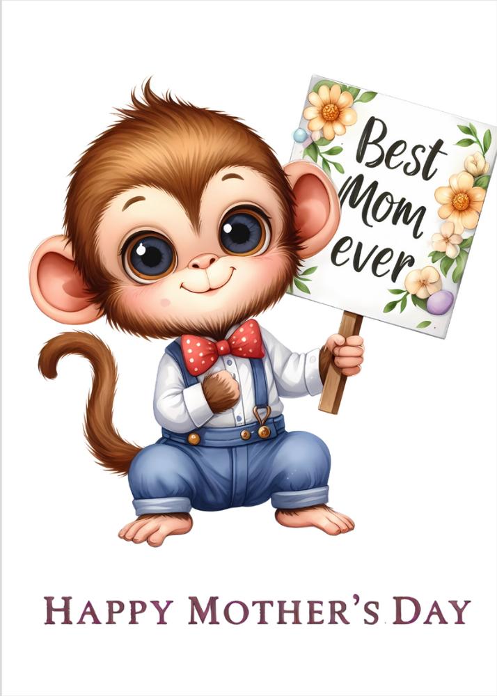 Monkey holding Best Mom Ever Placard