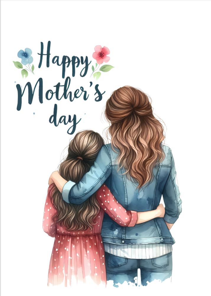 Mother and Daughter facing forward in watercolor image