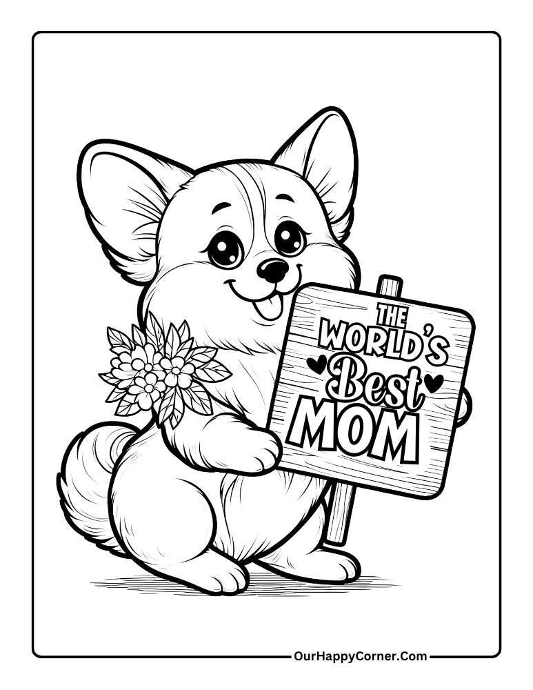 Corgi holding placard with message The World's Best Mom