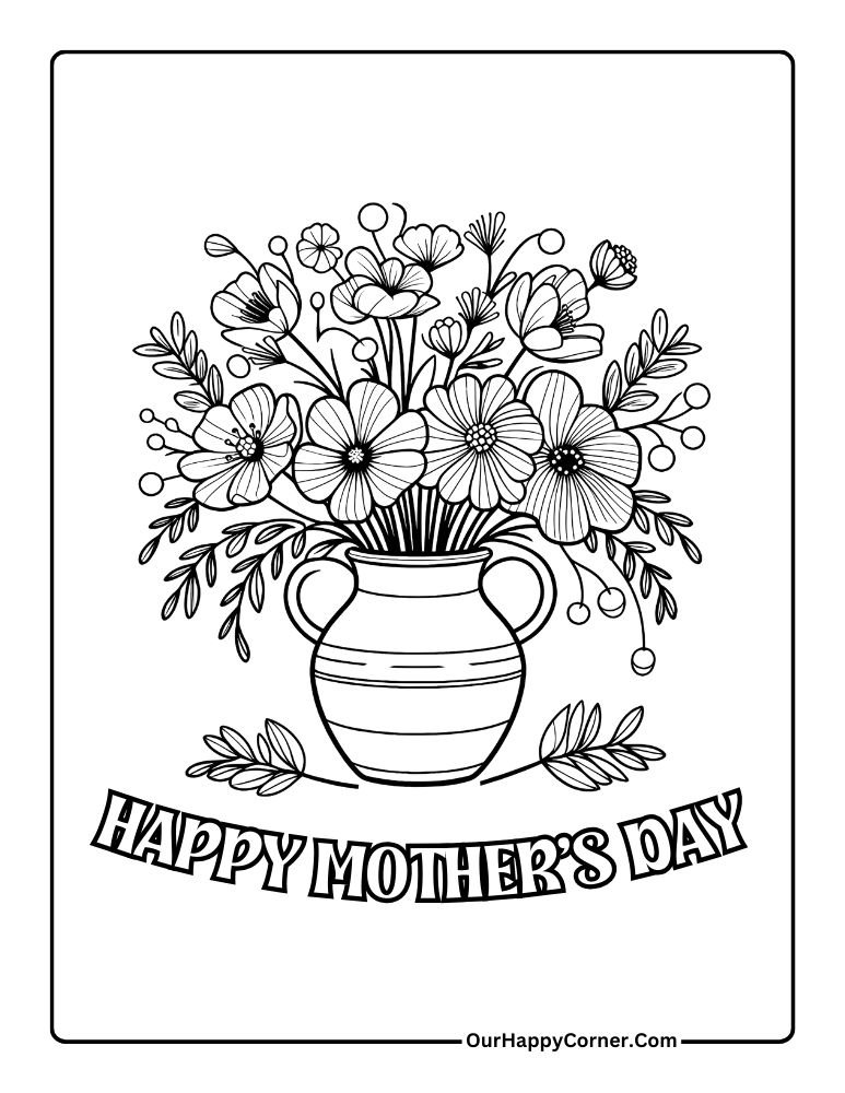 Flowers in a vase with Happy Mother's Day message below