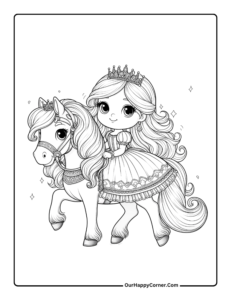 Princess Coloring Page of Princess riding a Horse