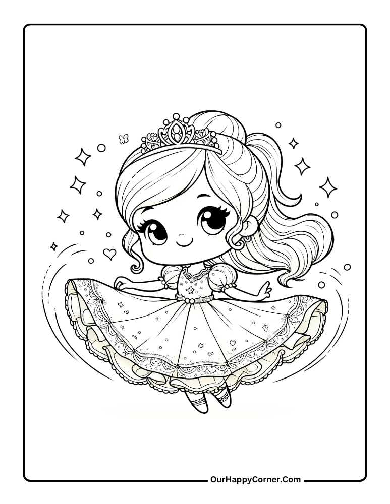 Princess Coloring Page of Pricess Twirling