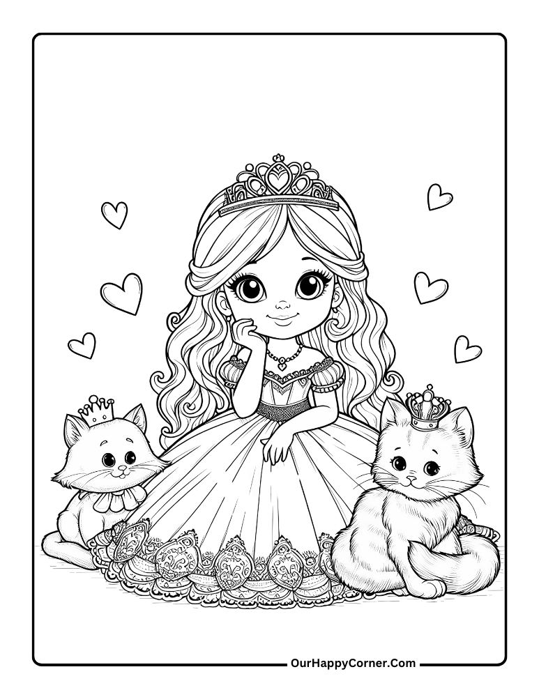 Princess sitting with two cats