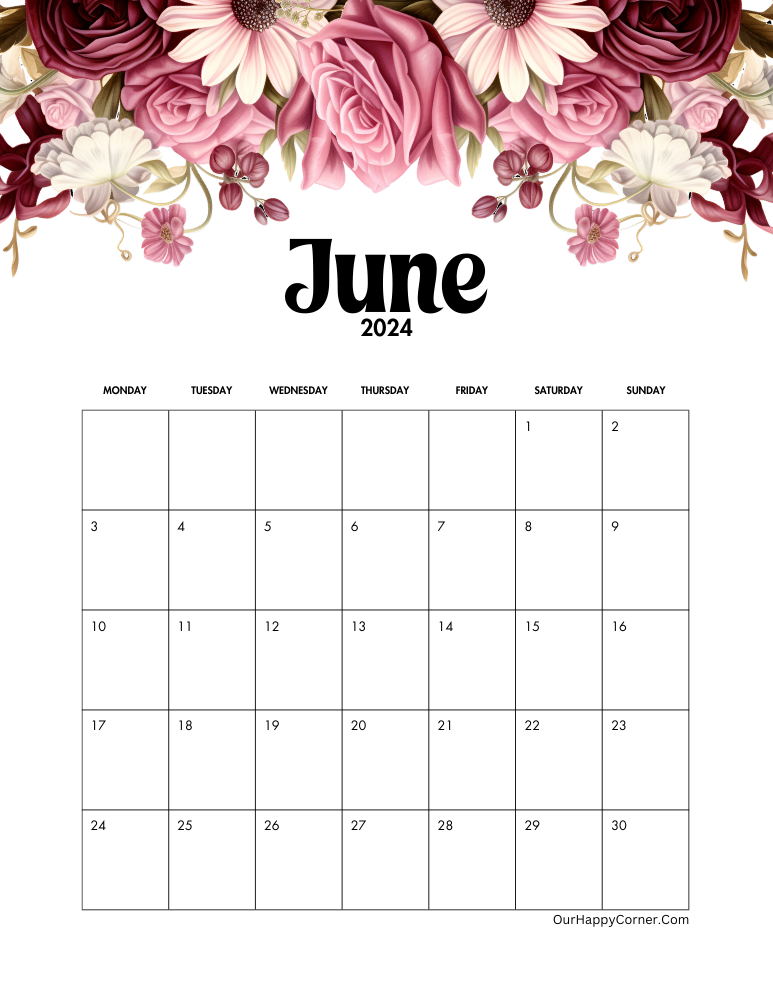 floral monday start calendar