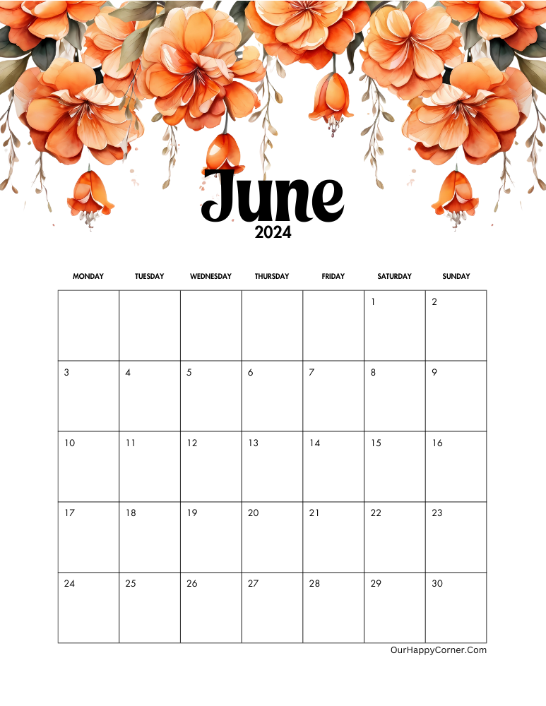 Orange flowers monday start calendar