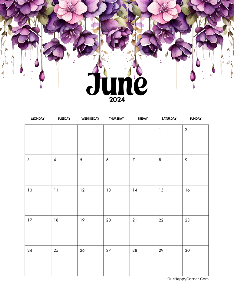 Purple monday start calendar