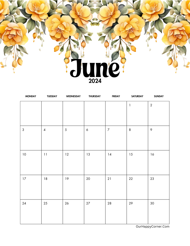 Yellow flowers monday start calendar