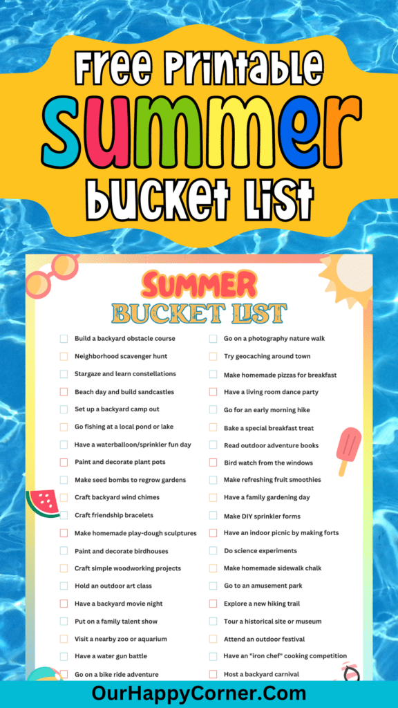 40 Summer Bucket List Ideas for a Family Free Printable