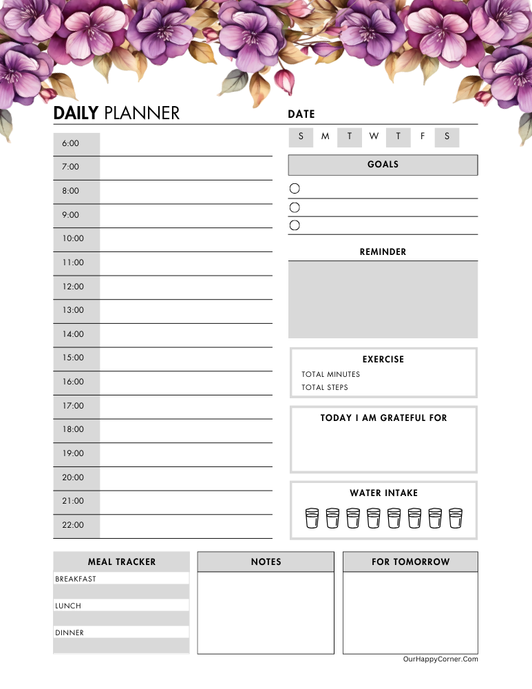 Purple flowers floral decorated planner