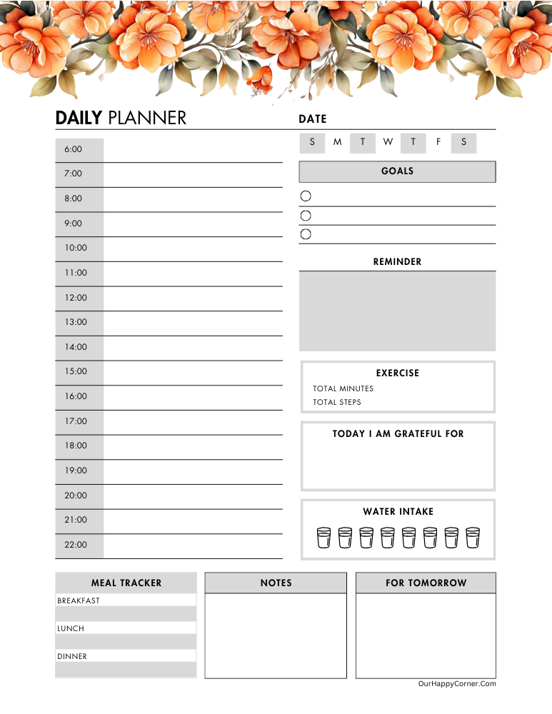 Daily Planner in Orange Flowers