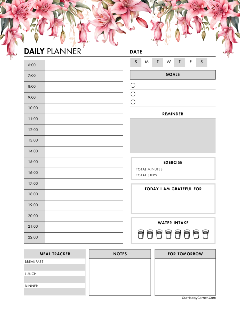 Floral Daily Planner with Pink Lilies