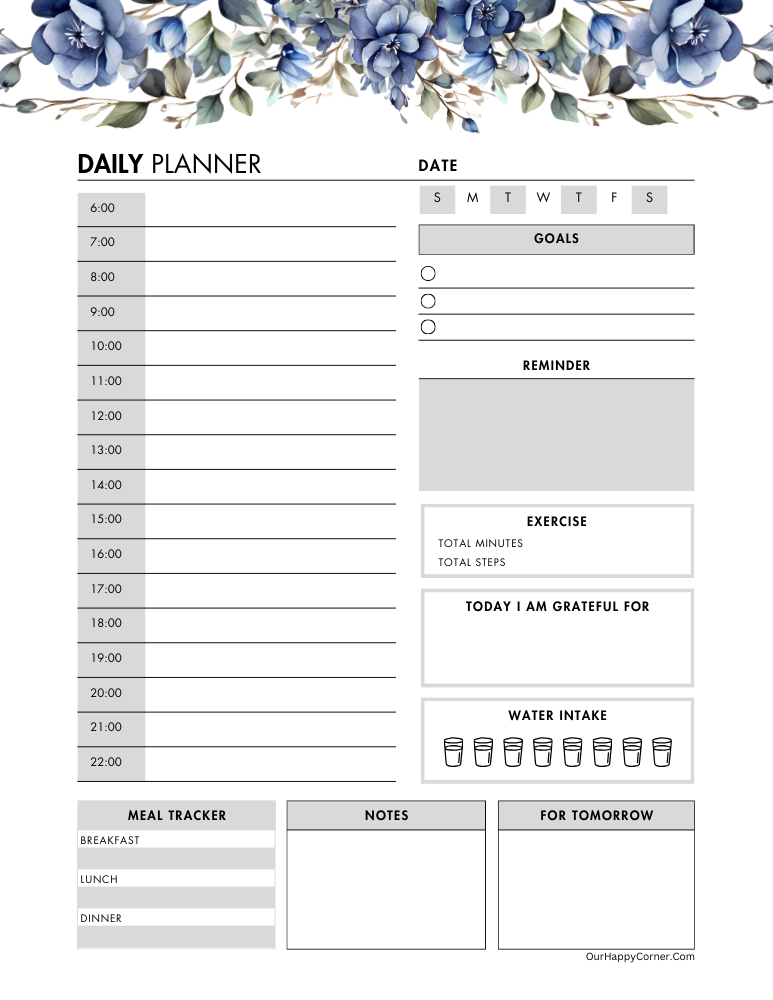 Blue flower decorated daily planner