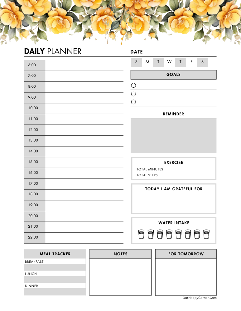 yellow flowers floral daily planner