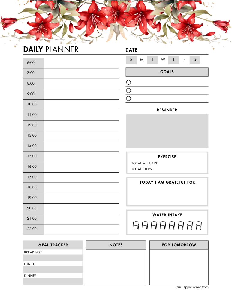 Red flowers decorated planner