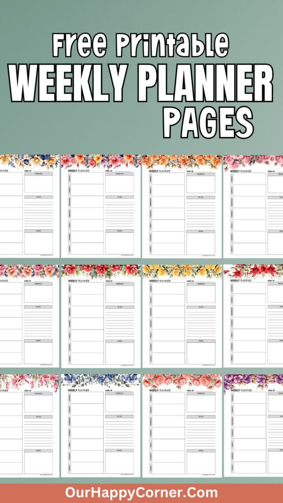 Weekly planner pages in floral designs Free Printable