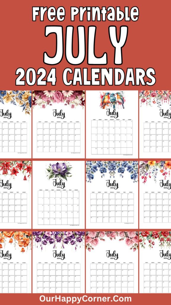 Set of July 2024 printable calendar