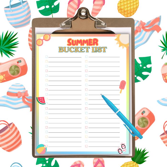 Blank template to write your own summer activities to do 