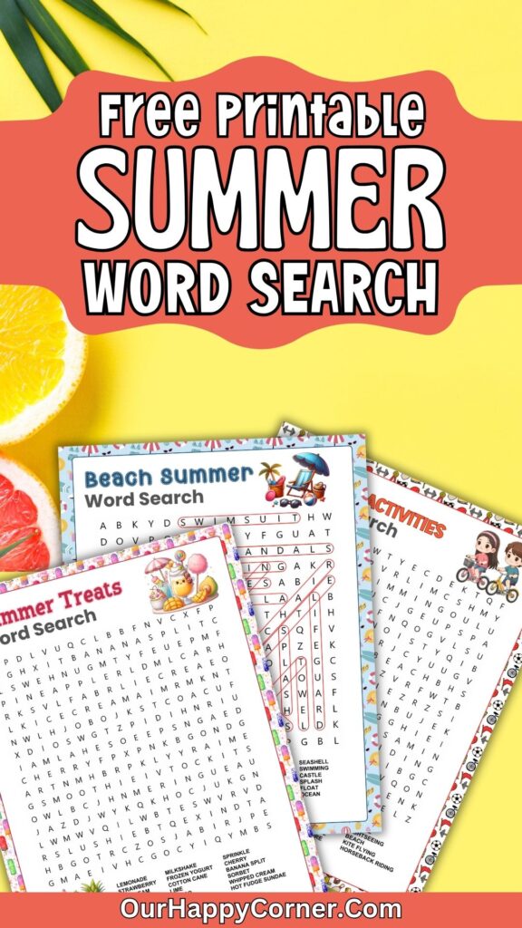 Beach Summer, Summer Activities and Summer Treats Word Search Puzzles