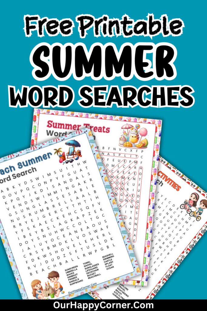 Beach Summer, Summer Activities and Summer Treats Summer Word Search Puzzles